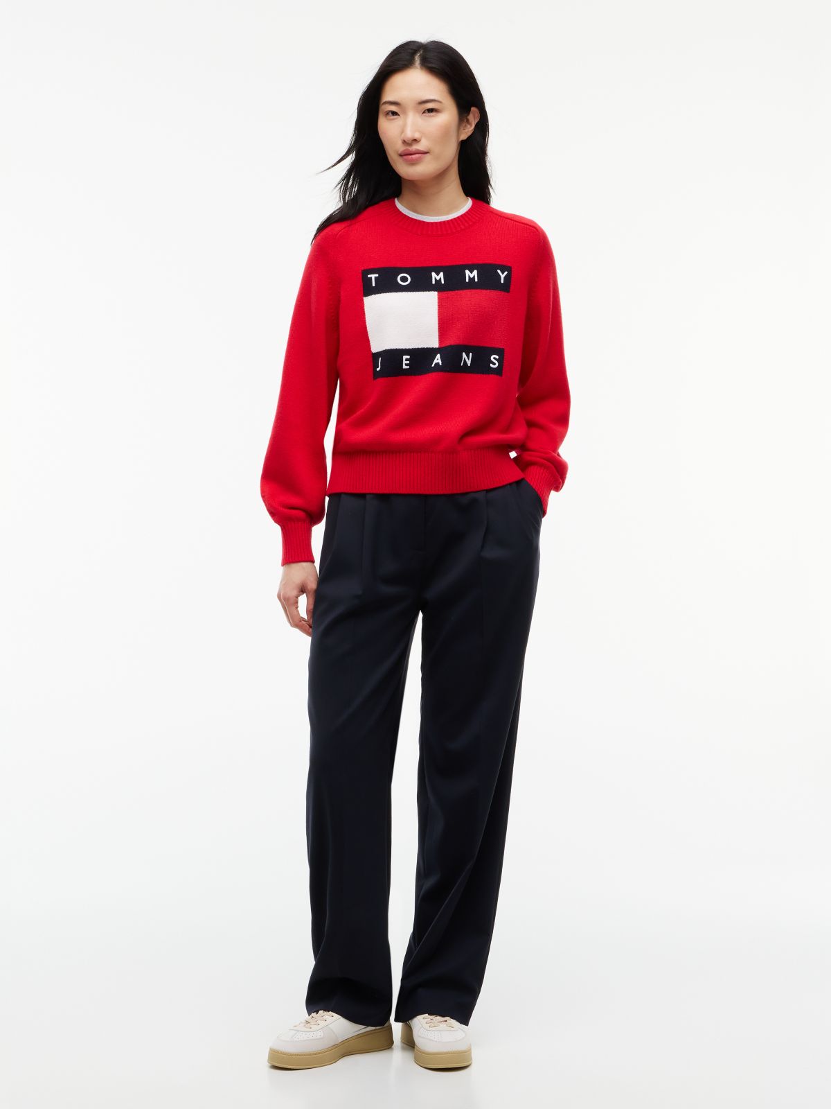Tommy Jeans Intarsia Flag Logo Sweater — Lavish Red