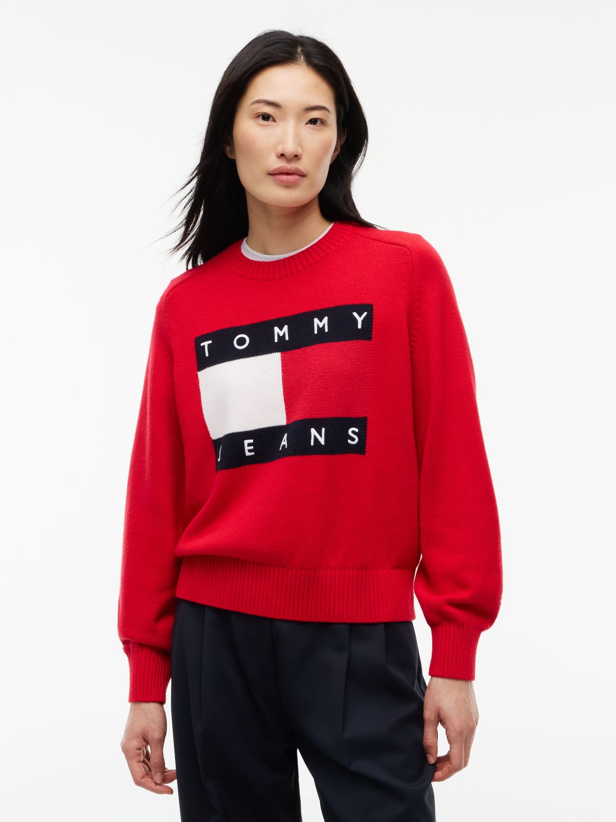 Tommy Jeans Intarsia Flag Logo Sweater — Lavish Red