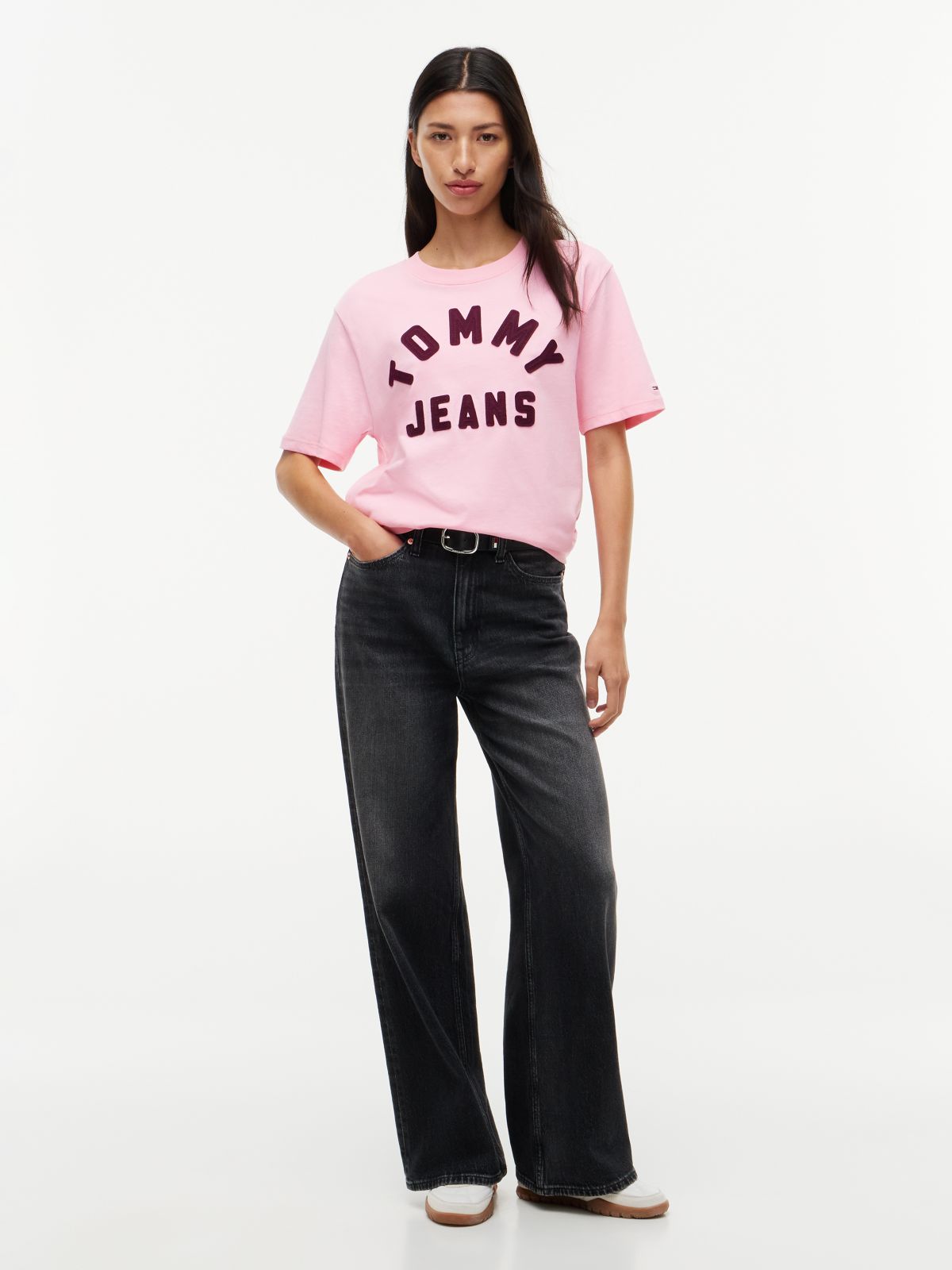 Tommy Jeans Stitched Arch Logo T-Shirt — Pink Sugar