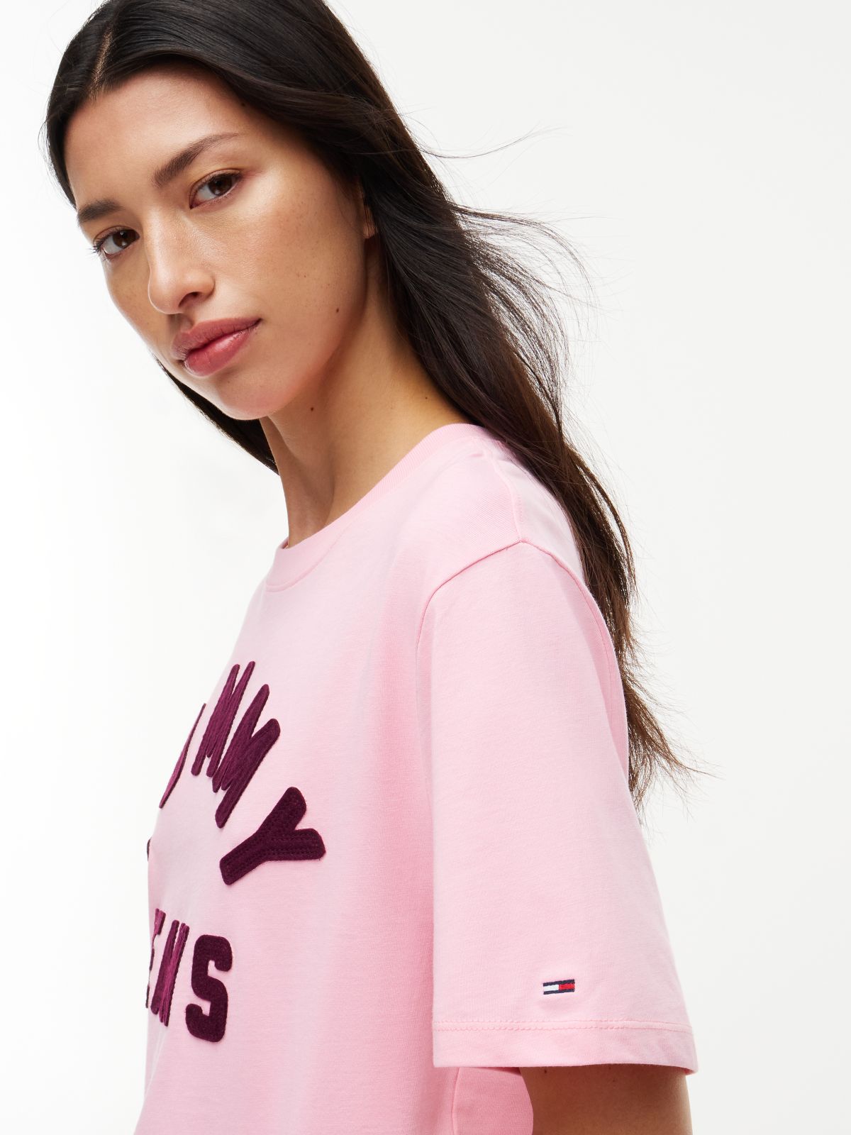 Tommy Jeans Stitched Arch Logo T-Shirt — Pink Sugar