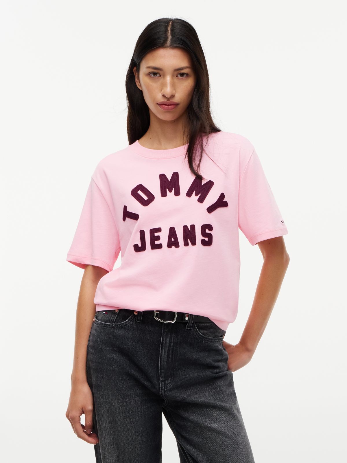 Tommy Jeans Stitched Arch Logo T-Shirt — Pink Sugar
