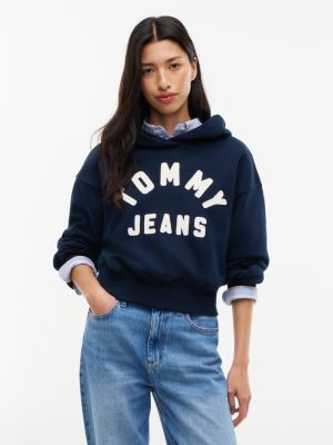 Tommy Hilfiger Women's Tommy Jeans Stitched Logo Hoodie - Navy Blue - M