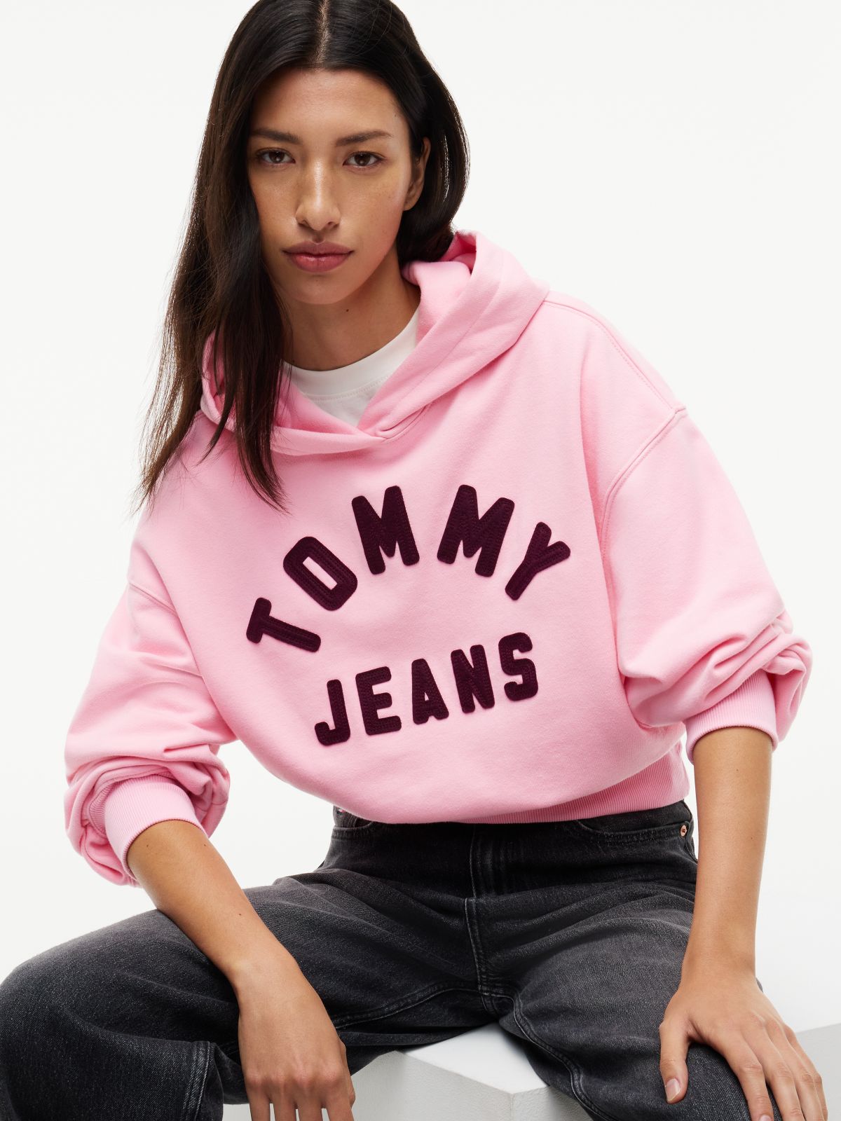 Tommy Jeans Distressed Logo Hoodie — Pink Sugar