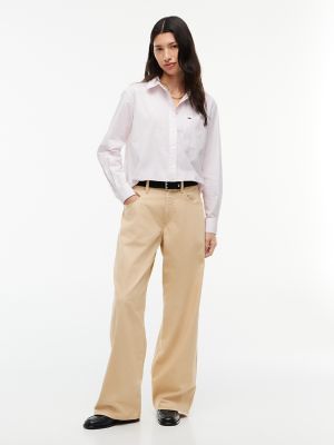 Женская рубашка Tommy Jeans Relaxed Fit Poplin, цвет: Розовый полосатый — фото 2