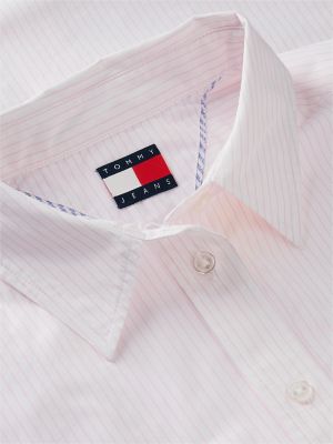 Женская рубашка Tommy Jeans Relaxed Fit Poplin, цвет: Розовый полосатый — фото 6