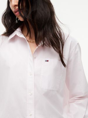 Женская рубашка Tommy Jeans Relaxed Fit Poplin, цвет: Розовый полосатый — фото 3