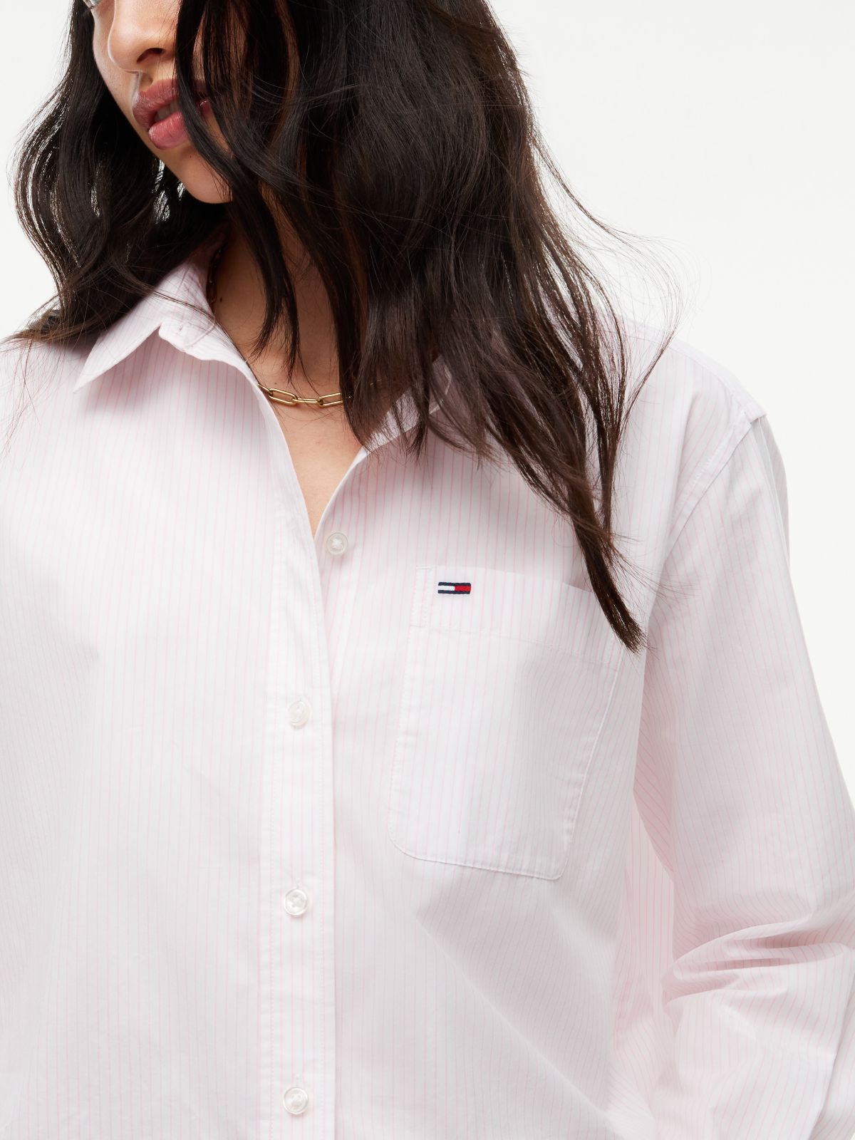 Tommy Jeans Relaxed Fit Poplin Shirt — Pink Stripe