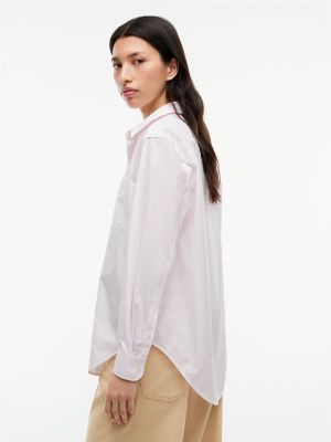 Женская рубашка Tommy Jeans Relaxed Fit Poplin, цвет: Розовый полосатый — фото 4
