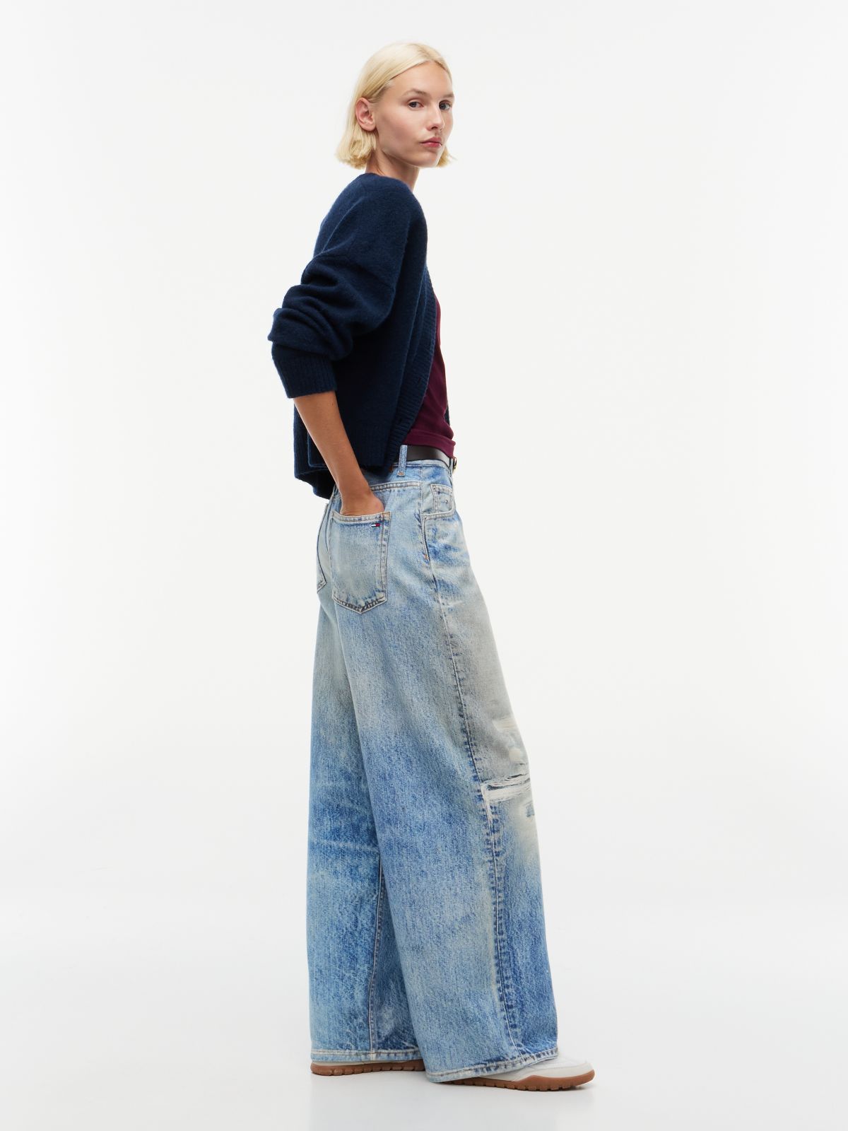 Tommy Jeans Distressed Wide Leg Jean — Denim Medium