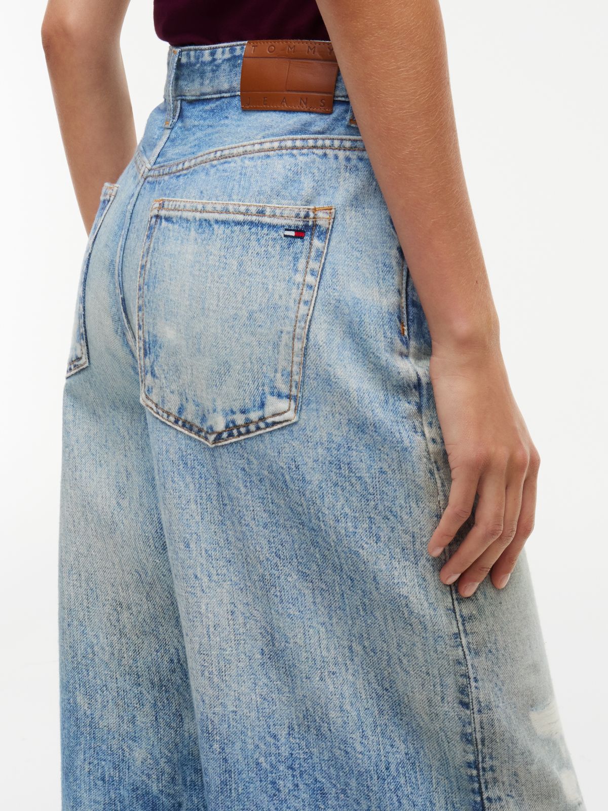 Tommy Jeans Distressed Wide Leg Jean — Denim Medium