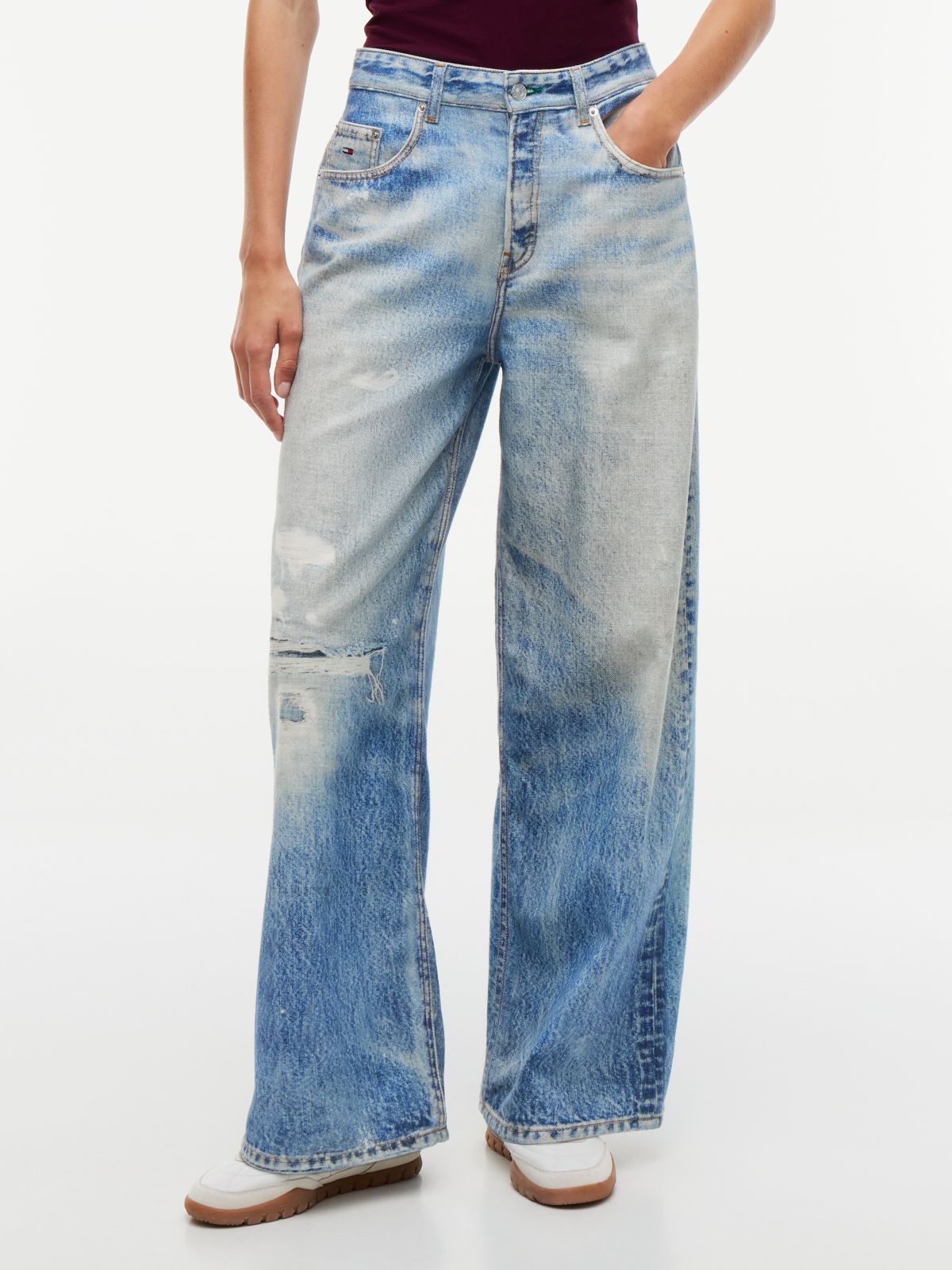 Tommy Jeans Distressed Wide Leg Jean — Denim Medium