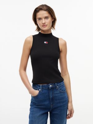 Tommy Jeans Slim Fit Mockneck Tank Top, Black