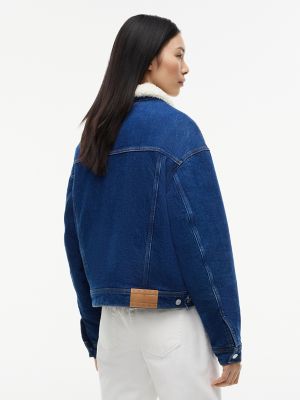 Женская куртка Tommy Jeans Teddy Denim, цвет: Тёмный джинсовый — фото 4