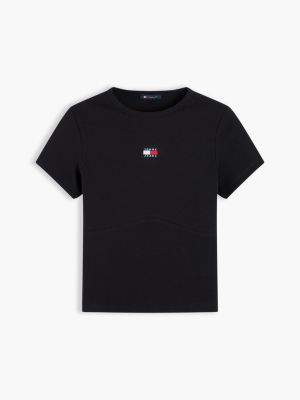 Женская футболка Tommy Jeans Ribbed Crewneck, цвет: Чёрный — фото 5