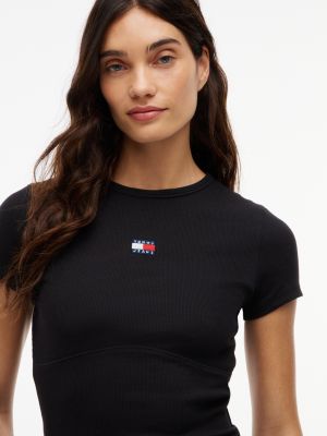 Женская футболка Tommy Jeans Ribbed Crewneck, цвет: Чёрный — фото 3