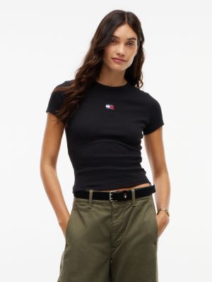Tommy Jeans Ribbed Crewneck T-Shirt, Black