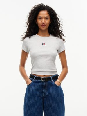 Tommy Jeans Ribbed Crewneck T-Shirt, Ice Grey Heather