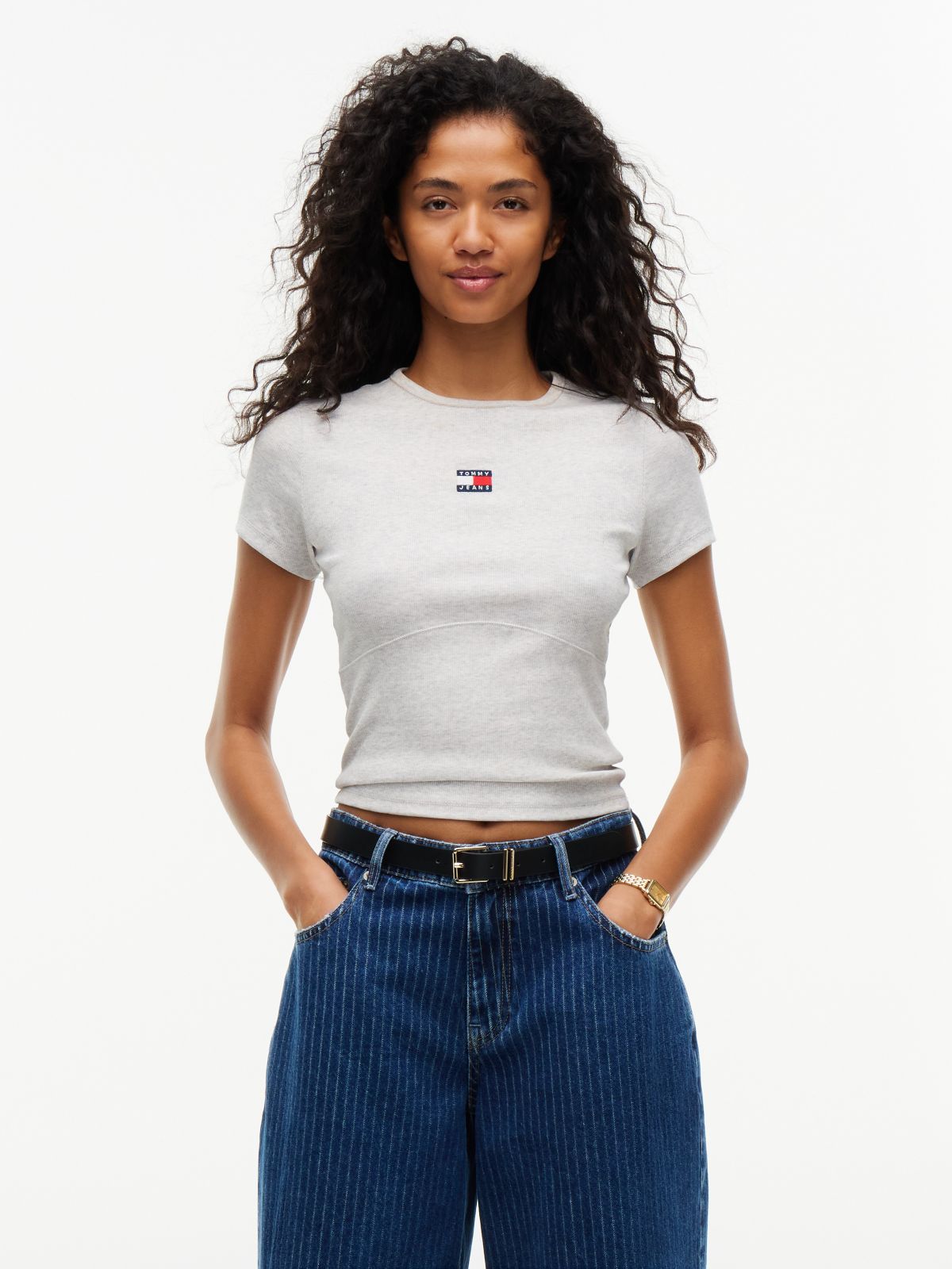 Tommy Jeans Ribbed Crewneck T-Shirt — Ice Grey Heather