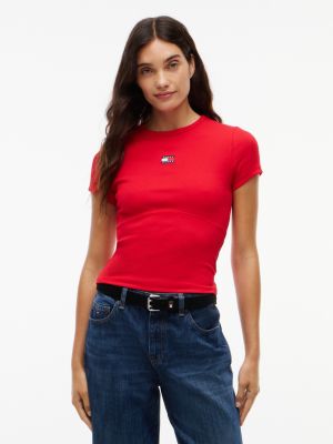 Tommy Jeans Ribbed Crewneck T-Shirt, Lavish Red