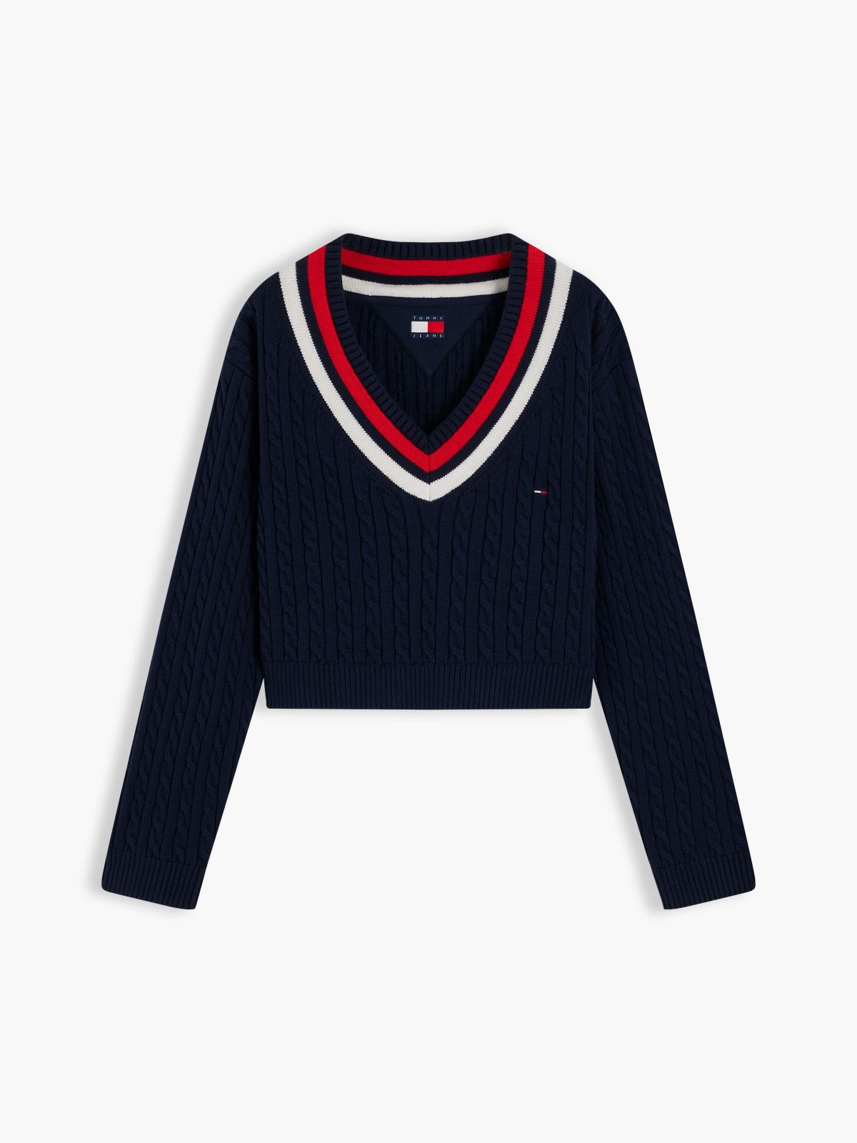 Tommy Jeans Cable Knit Cricket Sweater — Navy
