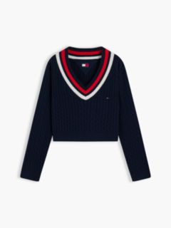 Tommy Jeans Cable Knit Cricket Sweater — Navy 5