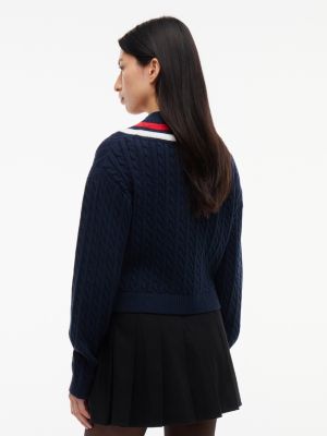 Женский свитер Tommy Jeans Cable Knit Cricket, цвет: Тёмный синий — фото 4