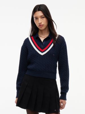 Tommy Jeans Cable Knit Cricket Sweater, Dark Blue