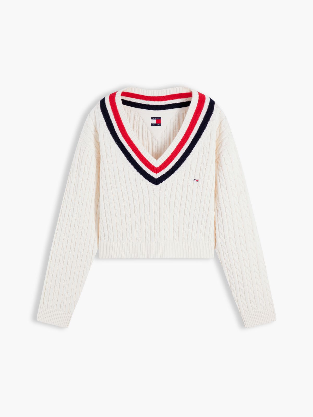 Tommy Jeans Cable Knit Cricket Sweater — Off White