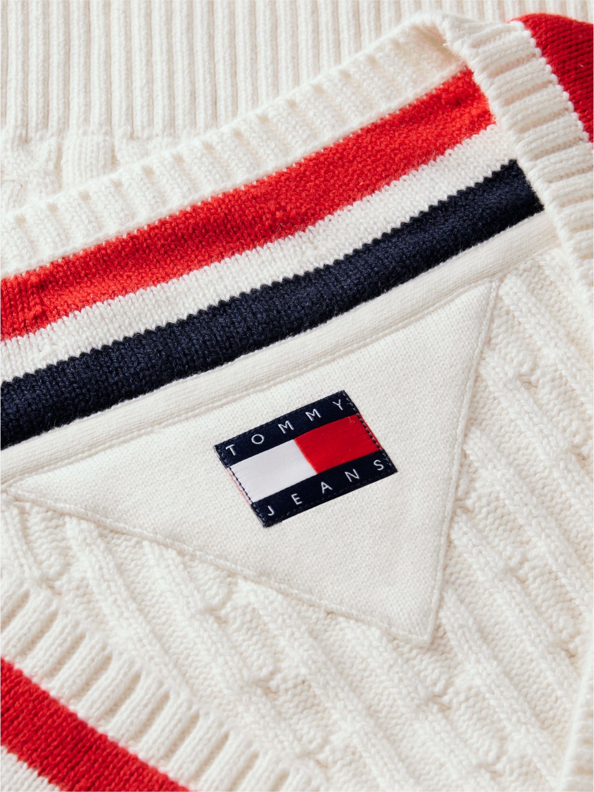 Tommy Jeans Cable Knit Cricket Sweater — Off White