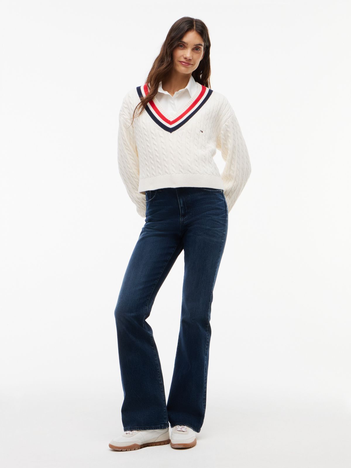 Tommy Jeans Cable Knit Cricket Sweater — Off White