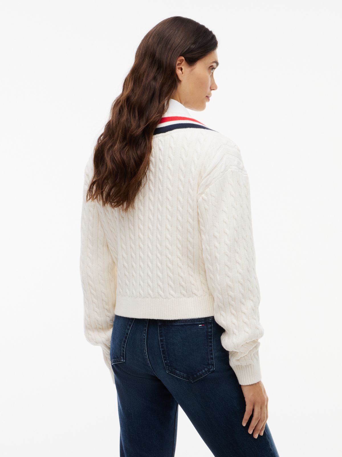 Tommy Jeans Cable Knit Cricket Sweater — Off White