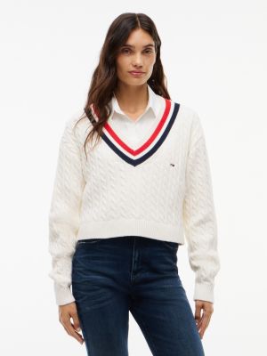 Tommy Jeans Cable Knit Cricket Sweater, Off White