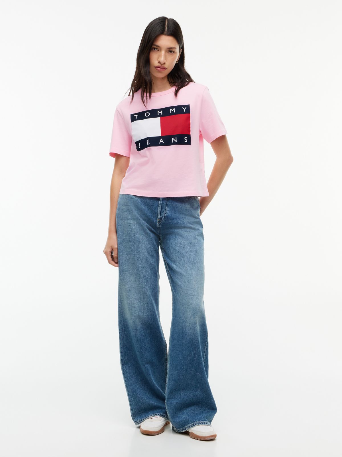 Tommy Jeans Big Flag Logo Boxy T-Shirt — Pink Sugar
