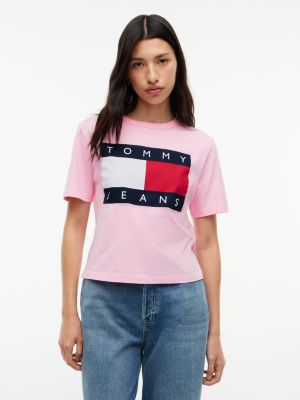 Tommy Jeans Big Flag Logo Boxy T-Shirt, Pink Sugar