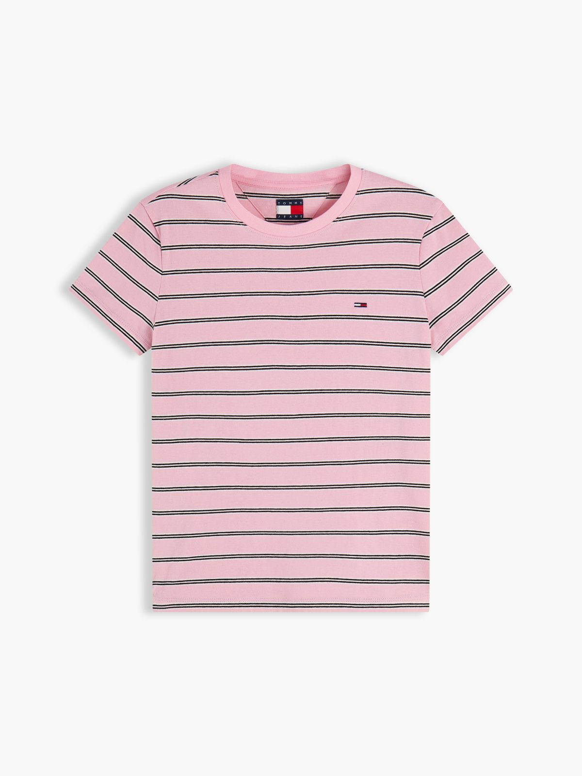 Tommy Jeans Striped Crewneck T-Shirt — Pink Sugar Stripe