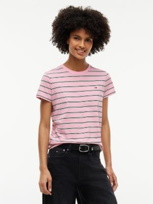 Tommy Jeans Striped Crewneck T-Shirt, Pink Sugar Stripe