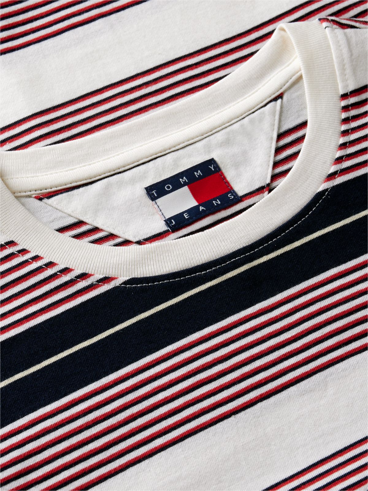 Tommy Jeans Striped Crewneck T-Shirt — Red White Blue Stripe