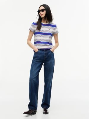 Женская футболка Tommy Jeans Striped Crewneck, цвет: Синий полосатый — фото 2