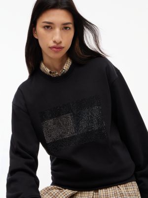 Женские толстовки Tommy Hilfiger Tommy Jeans Rhinestone Flag, цвет: Чёрный — фото 3