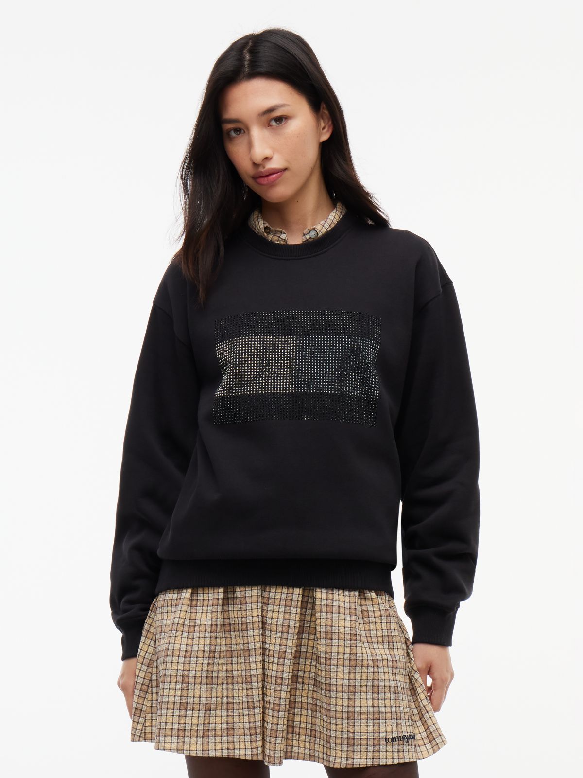 Tommy Jeans Rhinestone Flag Sweatshirt — Black