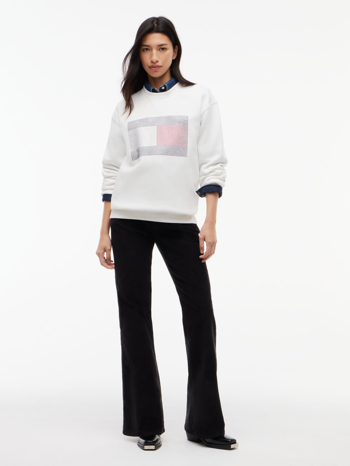 Tommy Jeans Rhinestone Flag Sweatshirt — Ecru
