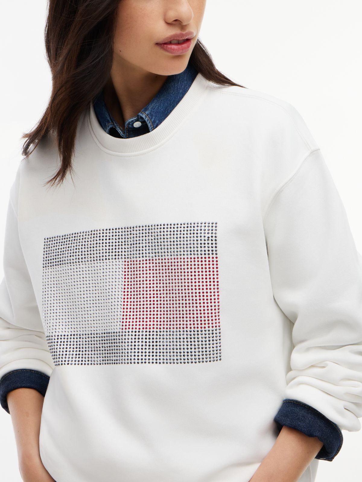 Tommy Jeans Rhinestone Flag Sweatshirt — Ecru