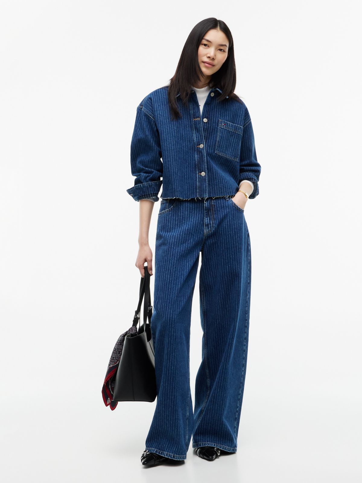 Tommy Jeans Striped Denim Shirt — Dark Denim