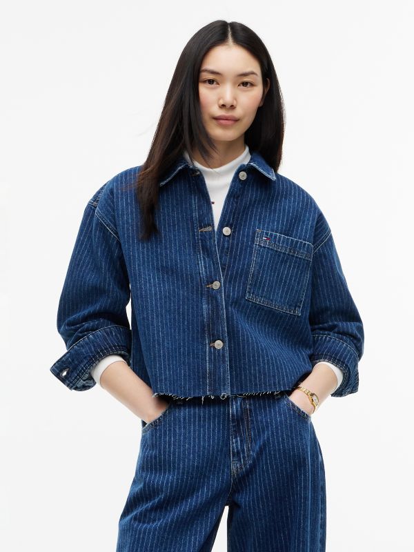 Tommy Jeans Striped Denim Shirt — Dark Denim