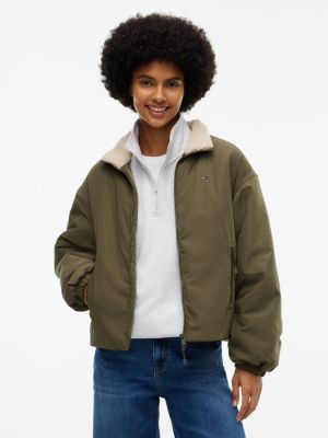Tommy Jeans Fleece-Lined Twill Jacket, Dark Green