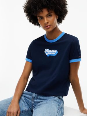 Женская футболка Tommy Jeans Puff Print Ringer, цвет: Тёмно-синий — фото 3