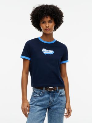 Женская футболка Tommy Jeans Puff Print Ringer, цвет: Тёмно-синий — фото 1