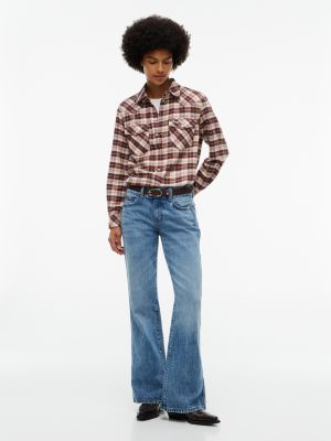 Женская рубашка Tommy Jeans Check Flannel Western, цвет: Коричневый клетчатый — фото 2