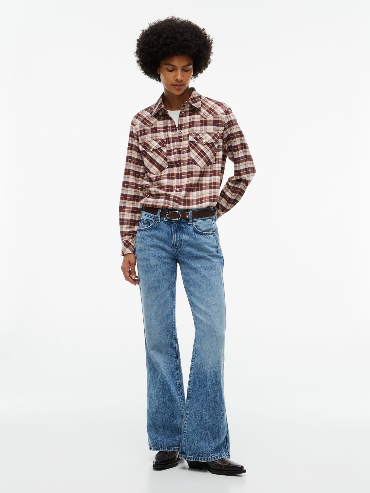 Tommy Jeans Check Flannel Western Shirt — Brown Check