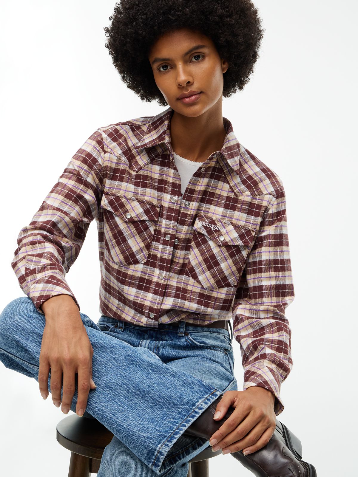 Tommy Jeans Check Flannel Western Shirt — Brown Check